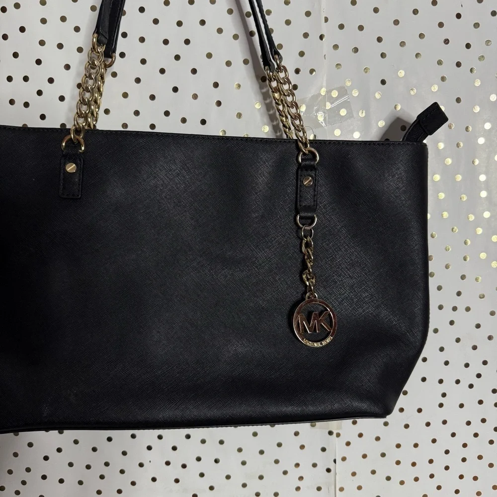 Michael Kors Black Leather Tote with Gold Accents